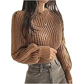 MakeMeChic Women's Cable Knit Crew Neck Sweater Long Sleeve Tight Hem Pullover Crop Tops
