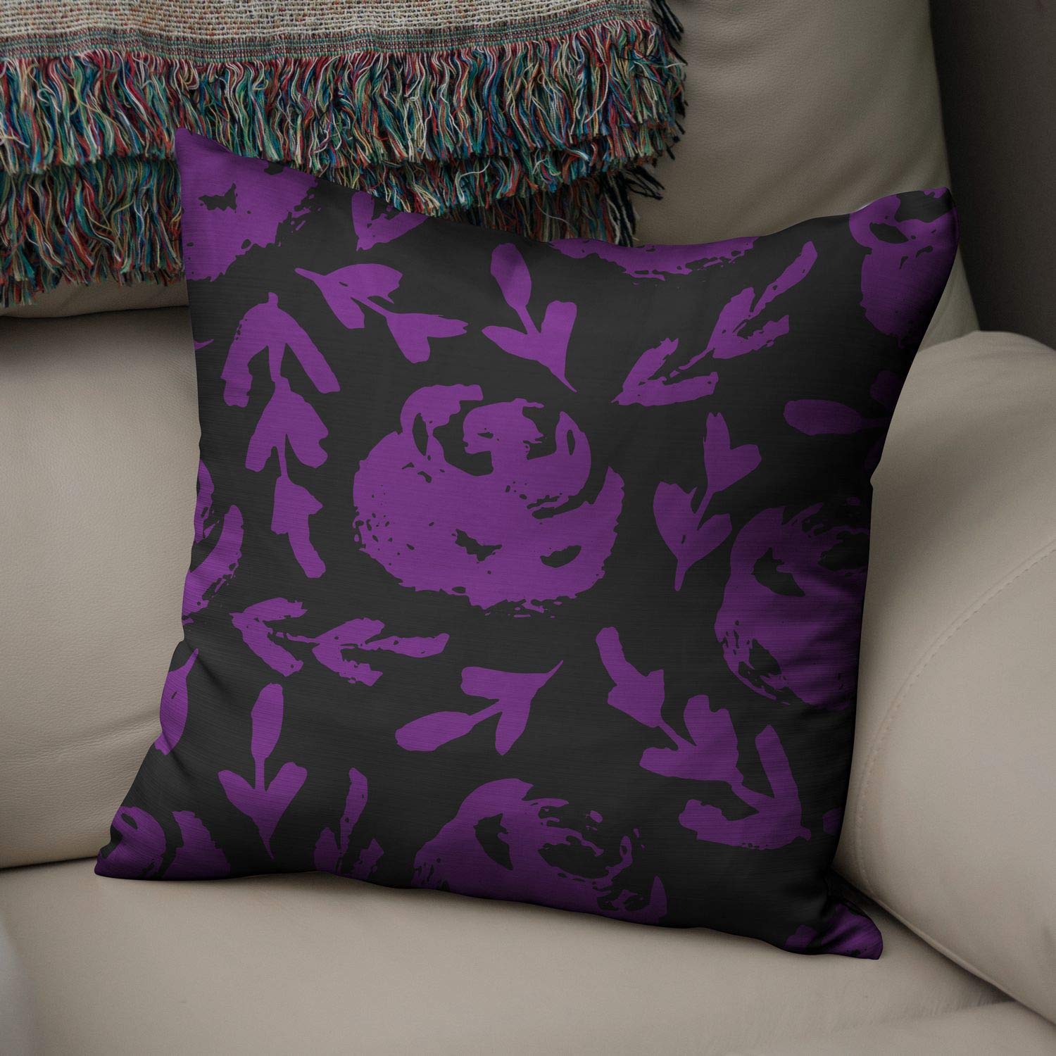 Bonamaison Decorative Cushion Cover Purple & Black, Throw Pillow Covers, Home Decorative Pillowcases for Livingroom, Sofa, Bedroom, Size: 50x50 Cm - Designed and Manufactured in Turkey
