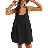 Tiko Miko Womens Summer Dresses Sleeveless Square Neck Mini Dress Open Back Casual Babydoll Sundress