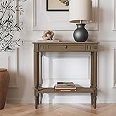 East at Main Marisol Slim Console Table, Brown Wood Finish, 31.5” Narrow Entryway Table, 8” Deep Hallway or Sofa Table with D