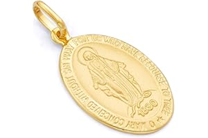 THE WORLD JEWELRY CENTER 14k REAL Yellow Gold Religious Miraculous Mary Medal Charm Pendant - 3 Different Size Available