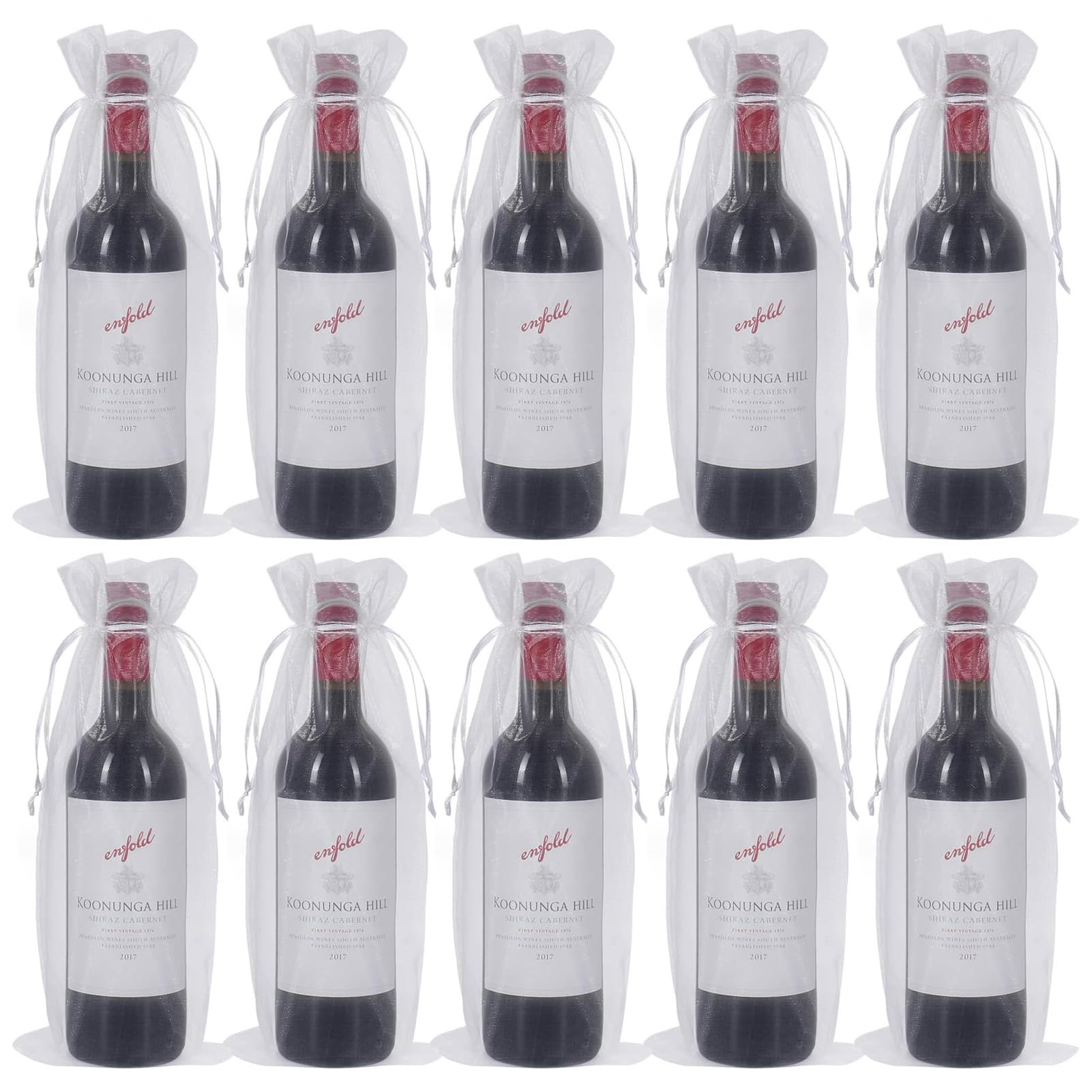 Bezall 20Pcs Organza Wine Bags, Sheer Drawstring Wine Bottle Gift Bag, Wine Bottle Covers Pouch for Christmas Wedding Holiday Wine Tasting Party (White)