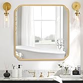Ferytange Gold Bathroom Mirror for Wall 36" x 36" Square Bathroom Vanity Mirror Farmhouse, Large Rounded Rectangle Mirror, Anti-Rust, Tempered Glass, Hangs Horizontally or Vertically