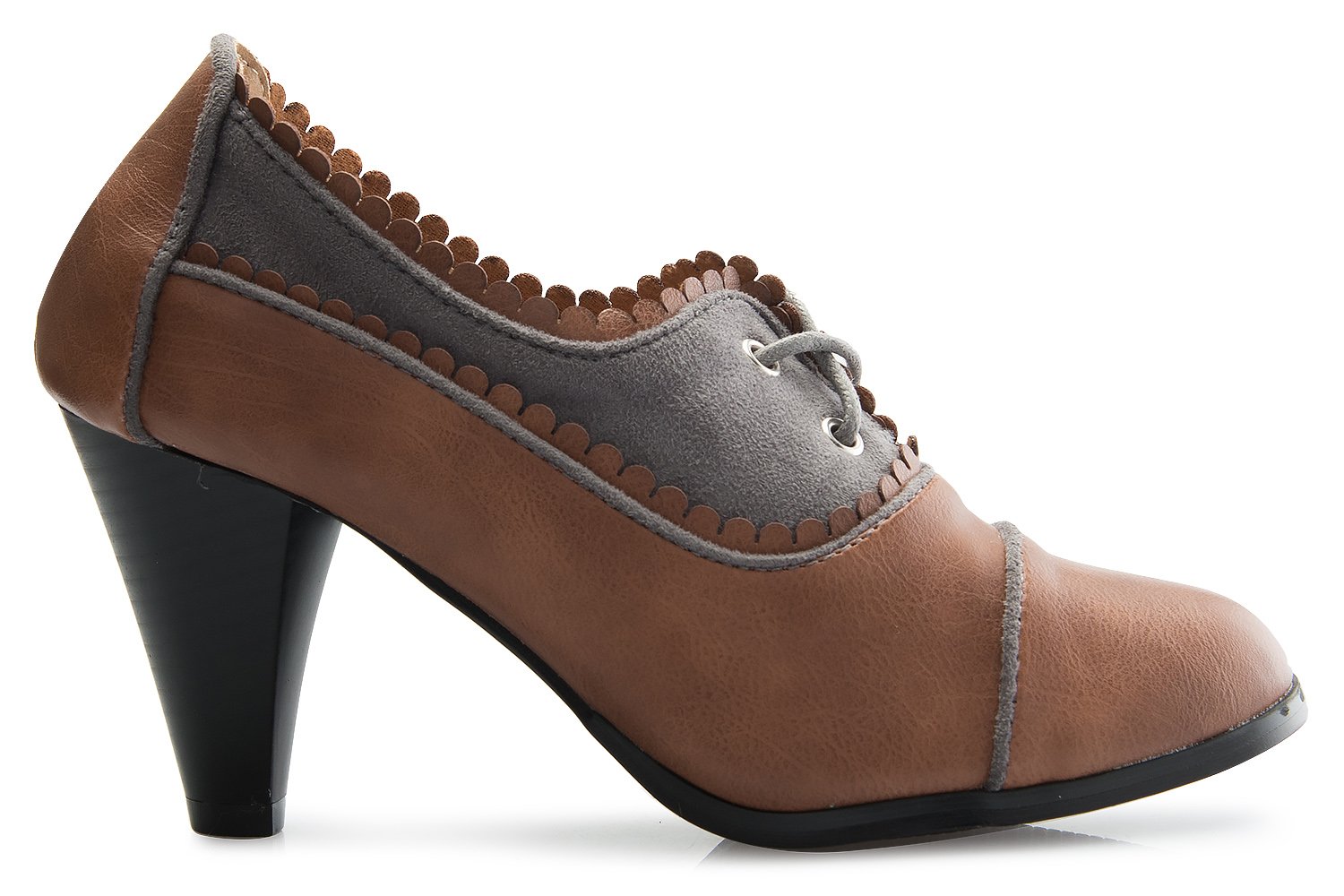 Olivia K Women's Leatherette Lace Up Oxford Chunky Heel Bootie - Image 3