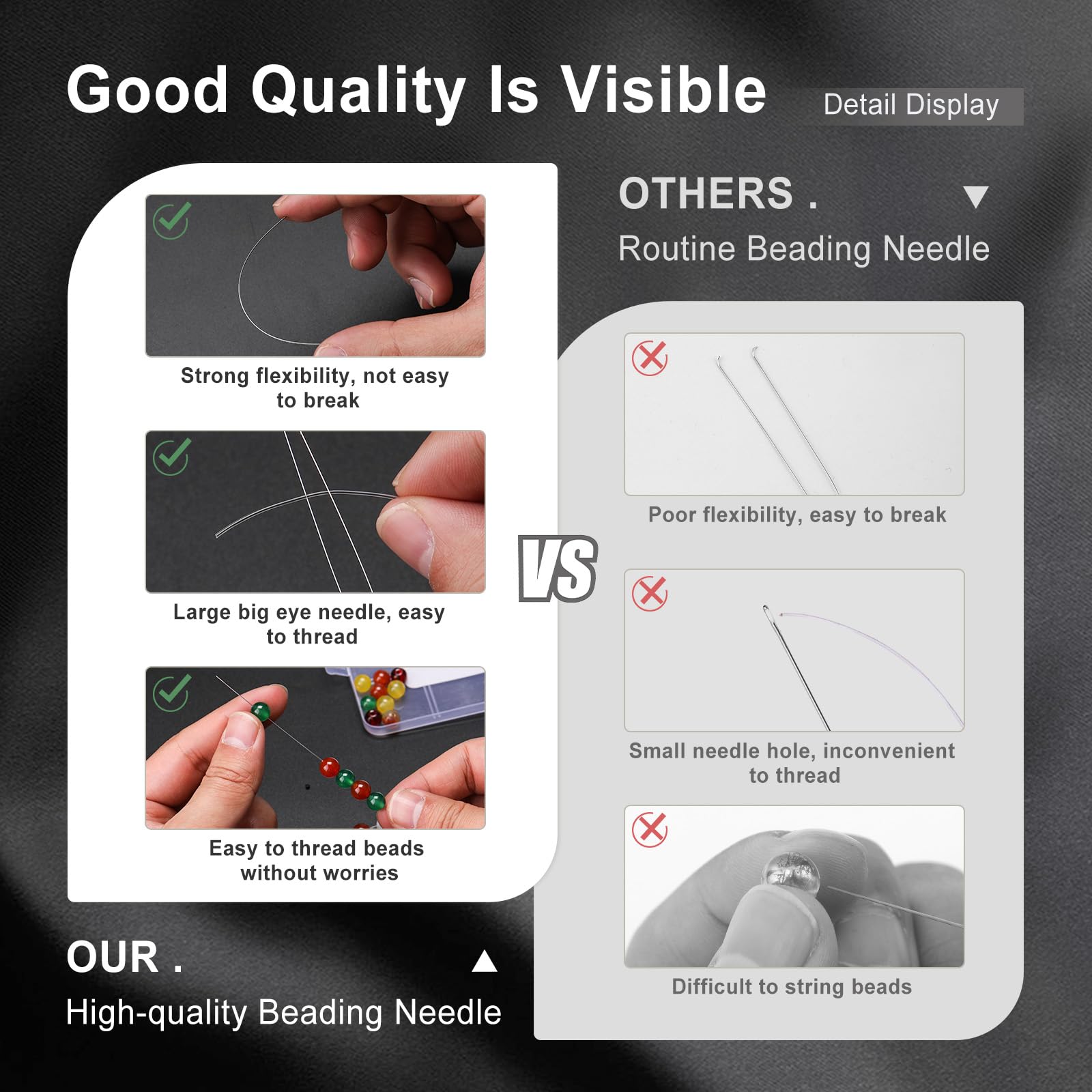 18 Pcs collapsible Big Eye Seed Beads Needles Set with Bottle