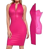 Popilush Party Dresses for Women - Faux Leather Midi Dresses Shapewear Body con Dress Women - Date Night Outfit Black