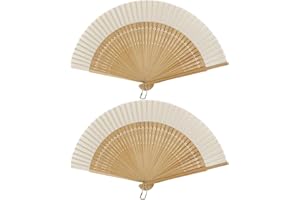 FoDau770 Classical Folding Fans, 2 Pieces Bamboo Handheld Fans, White Silk Hand Fans for Cosplay, Dancing, Decoration, Party