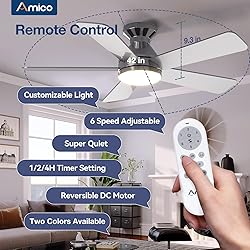 Amico Ceiling Fans with Lights, 42 Inch Low Profile