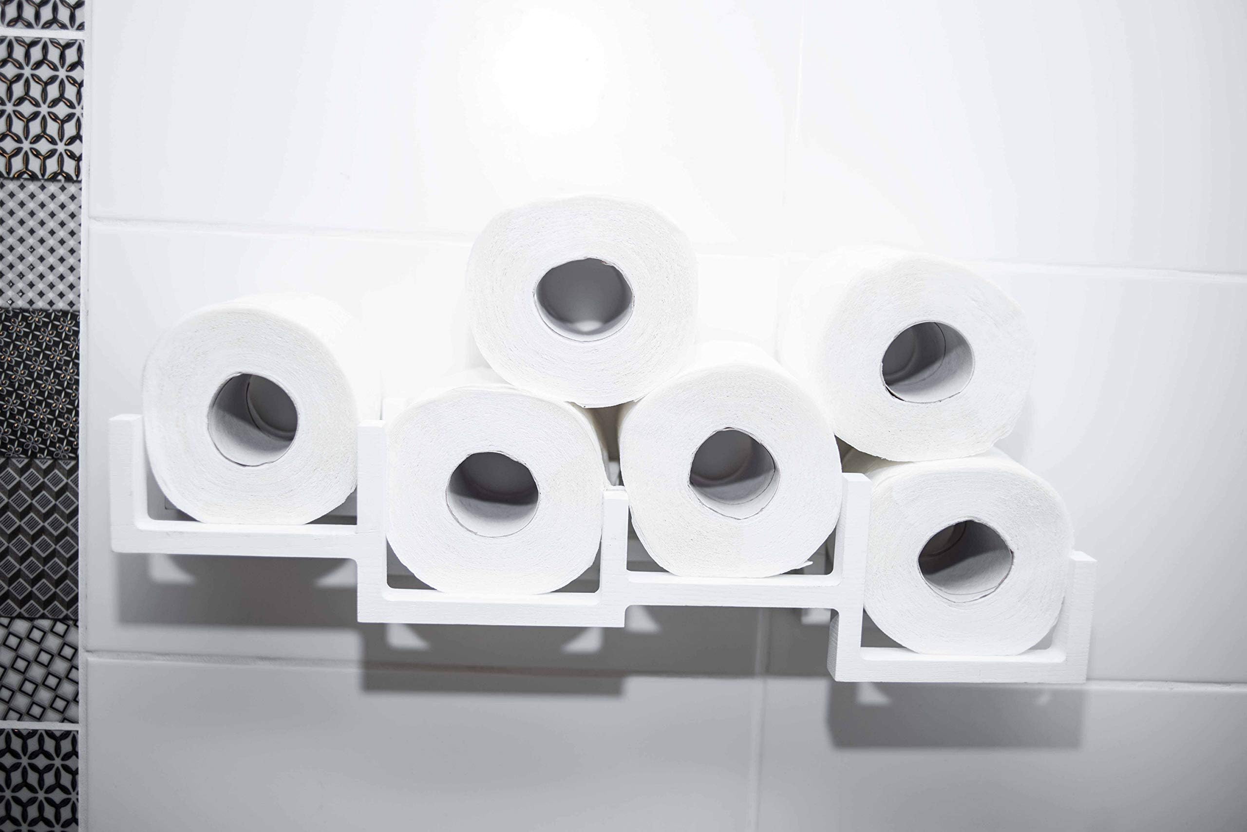 Wood toilet paper holder shelf wood holder for toilet paper-Bricks (white)