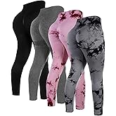 Mumucove 4 Pcs Womens Workout Leggings Tie Dye High Waisted Yoga Pants Seamless Scrunch Butt Lifting Compression Tights