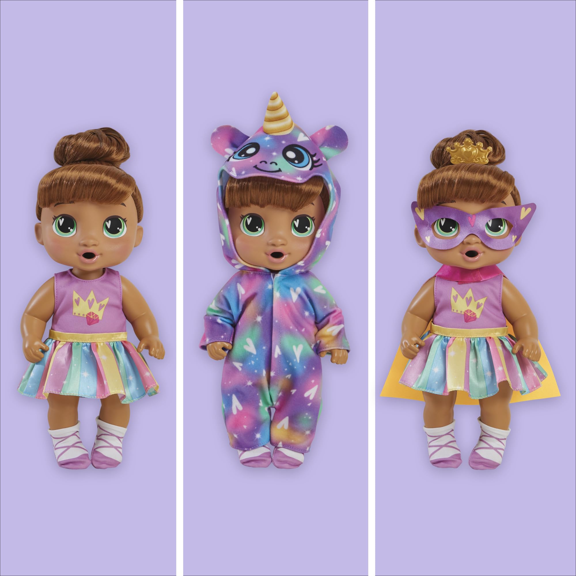 Baby Alive Super BFF Sophia Sparkle Brown Hair Dress Up Baby Doll Playset, 11 Inches, Toys for 3 Year Old Girls & Boys & Up (Amazon Exclusive)