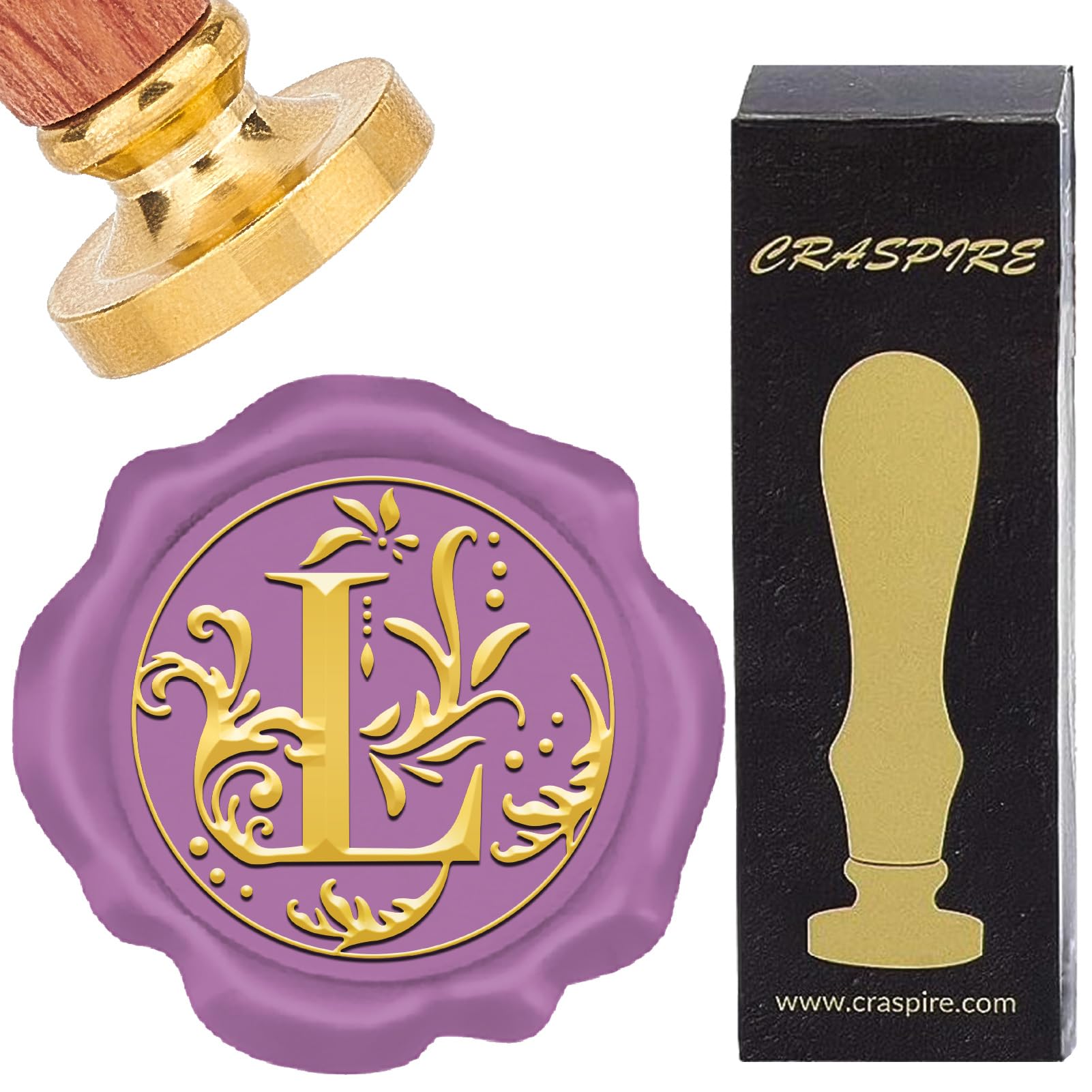 CRASPIRE Letter L Initials Sealing Wax Stamp Retro Alphabet Wax Seal Stamps Classic Vintage 26 Letters A-Z 25mm Removable Brass Head wood Handle for Wedding Anniversary Invitation Gift Decoration
