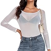 Women Mesh Tops Sheer Shirt Long Sleeves T-Shirt Clubwear Party Sexy Tees