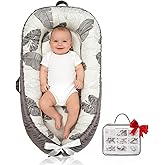 Baby Lounger | Organic Cotton Infant Lounger | Reversible, Adjustable & Portable Floor Lounger | Soft, Breathable, Washable Cover-Grey Leaves