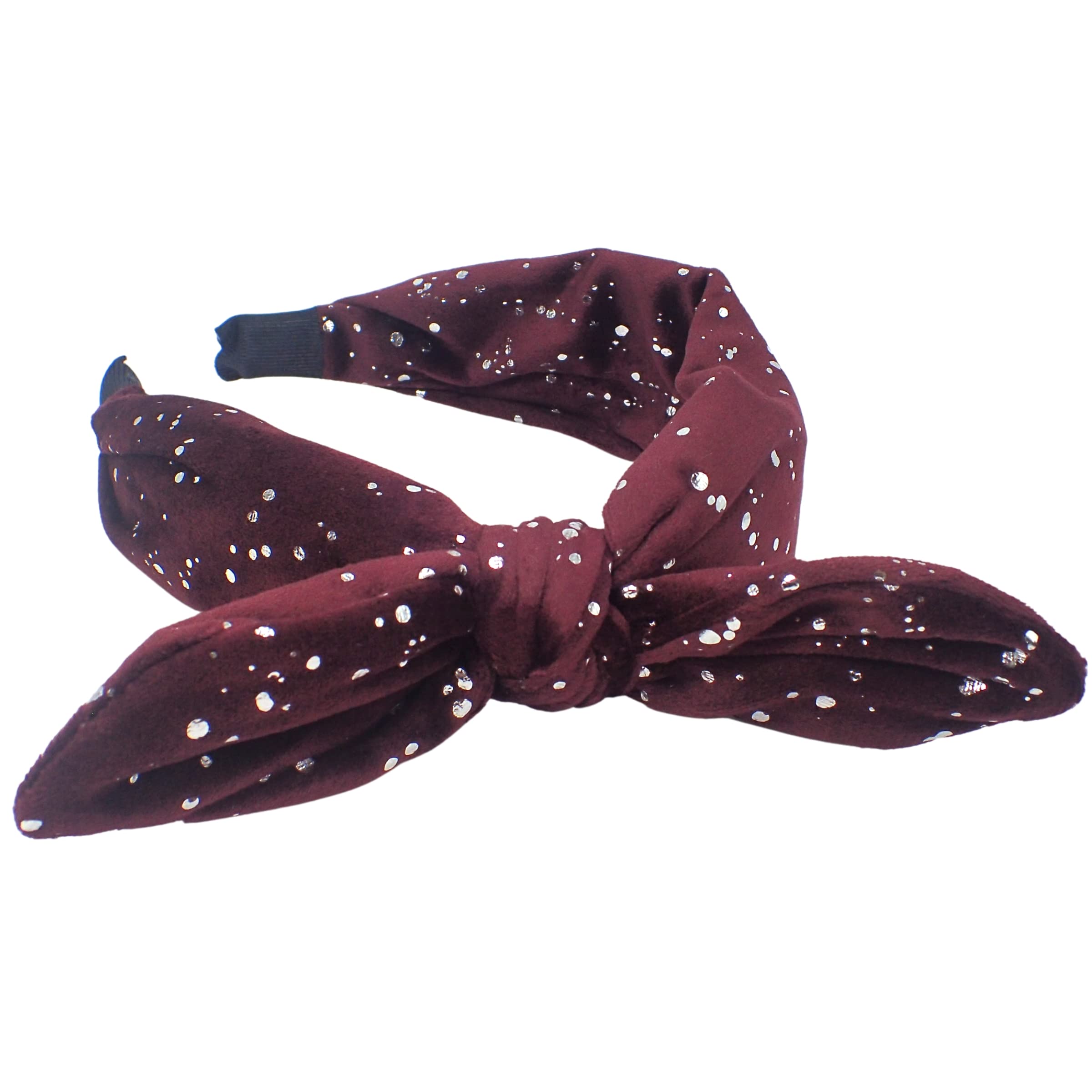 Topkids Accessories Dotted Velvet Bow Alice Bands Adult Women, Hair Accessories for Women, Hair Bands for Women, Thick Headband, Womens Headbands, Head Bands Adult Women, Wide Headbands (Burgundy)