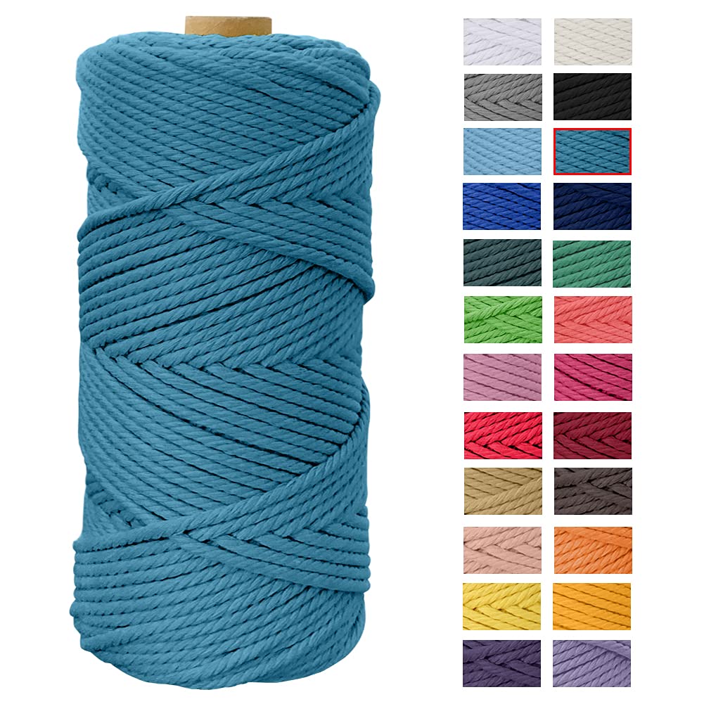 Macrame Cord 4mm x 109 Yards, JeogYong Thick Natural Cotton Cord Yarn Thread, 4-Strand Twisted Spool Twine String Cotton Rope for DIY Crafts, Wall Hangings, Plant Hangers, Home Decorations (Lake blue) — image 1
