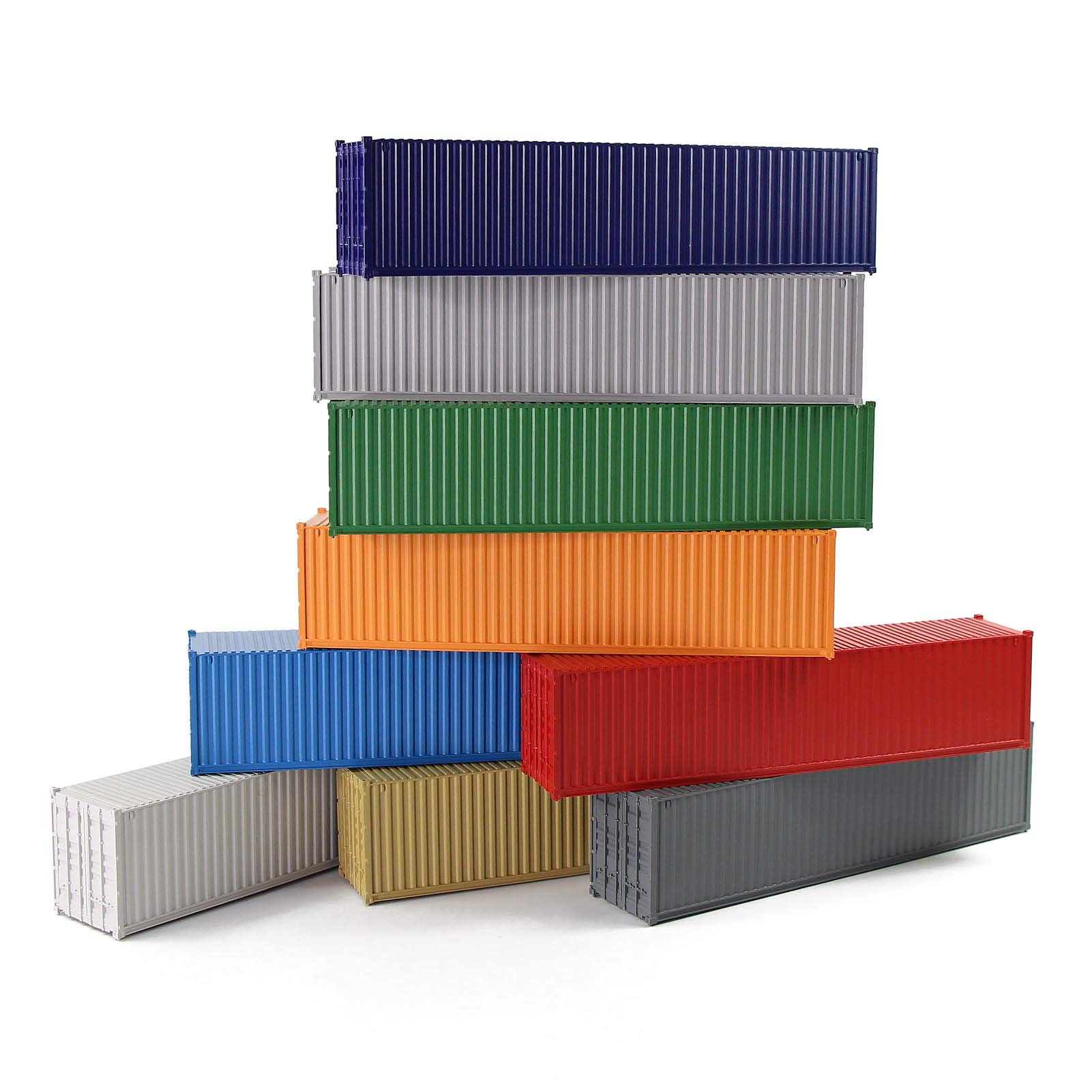 Evemodel 9pcs 40ft HO Gauge 1:87 Shipping Container Blank Colored Cargo Box Ribbed Side