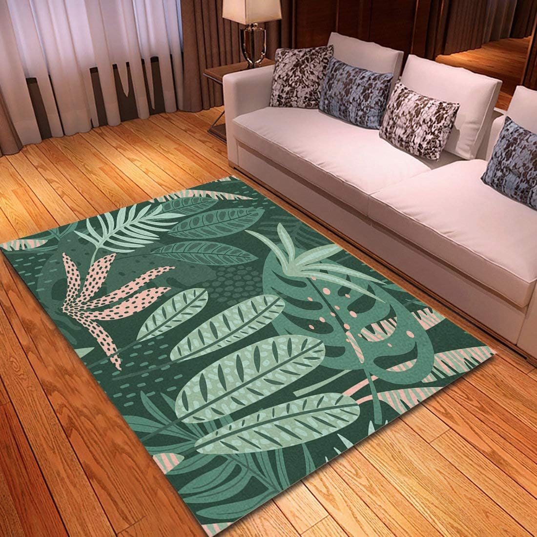 Ansouyi Area Rug 2x3 Feet Abstract Seamless Pattern with Tropical Leaves Hand Draw Texture Template Luxury Washable Modern Super Soft Cozy Velvet Rug for Home Nursery Bed Living Room