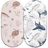 Gllquen Baby Bassinet Sheets Set 2-Pack, Breathable Cozy Bassinet Fitted Sheet Universal Fit Standard Mattress Oval Rectangle Cradle Baby Sheets for Baby Boy Girls Unisex 32"x16" (Sea Turtle)