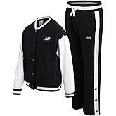 New Balance Girls Sweatsuit Set - 2 Piece Long Sleeve Fleece Baseball Jacket and Jogger Sweatpants Girls Athletic Sets (7-16)