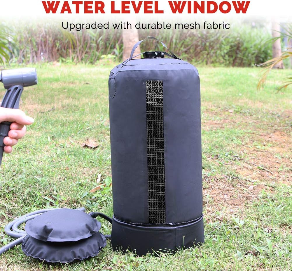 DR.PREPARE Camping Shower, Portable Outdoor Camping Shower Camp Shower, Solar Shower with Upgraded Screw Lid, Pressure Foot Pump and Nozzle, Portable Shower for Camping Beach Hiking Trip[Upgraded Ver] : Sports & Outdoors