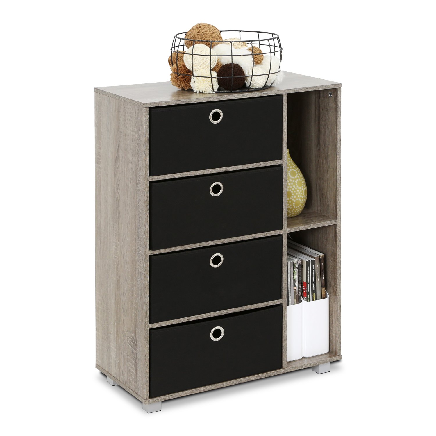 Furinno 11159gyw Bk Multipurpose Storage Cabinet W 4 Bin Type Drawers French Ebay