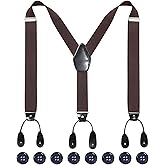 Kajeer Men Button Suspenders Adjustable, Heavy Duty Y-Back Elastic Tuxedo Elastic Mens Suspenders with Leather Buttons End