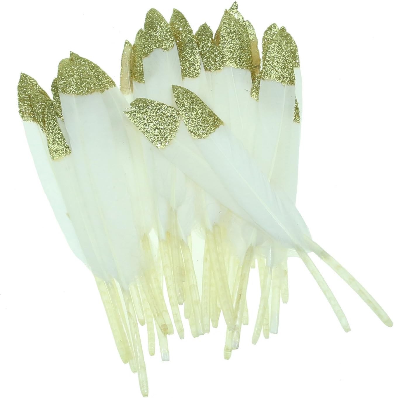 Yamu White Gold Sparkle Dipped Feather in Bulk Natural for Wedding Craft Party Birthday Baby Shower Bridal Shower Decoration 50Pcs
