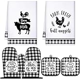 Sratte 6 Pcs Farmhouse Marble Dish Towels Pot Holders and Oven Mitts Sets Pink White and Gold Heat Resistant Kitchen Towels Farm Animal Kitchen Decoration for Baking Cooking Supply(Farm Animal)