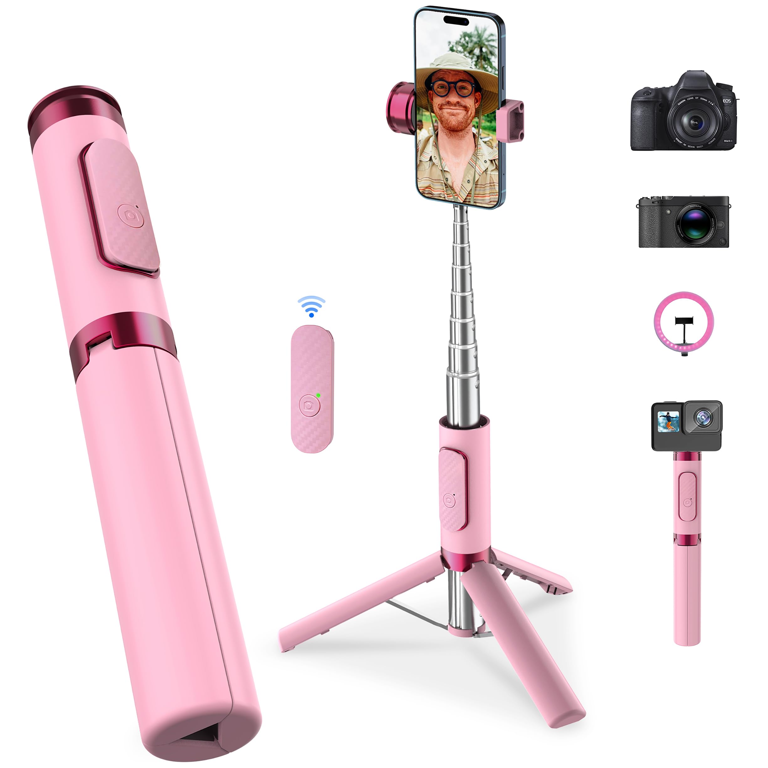 COLOR LIZARD CellphoneTripod with Remote, Aluminum Alloy Selfie Stick Tripod, Best Foldable Mini Extendable Tripod Stand 270° Rotation Compatible with iPhone/Android Travel Essentials (Red Max)