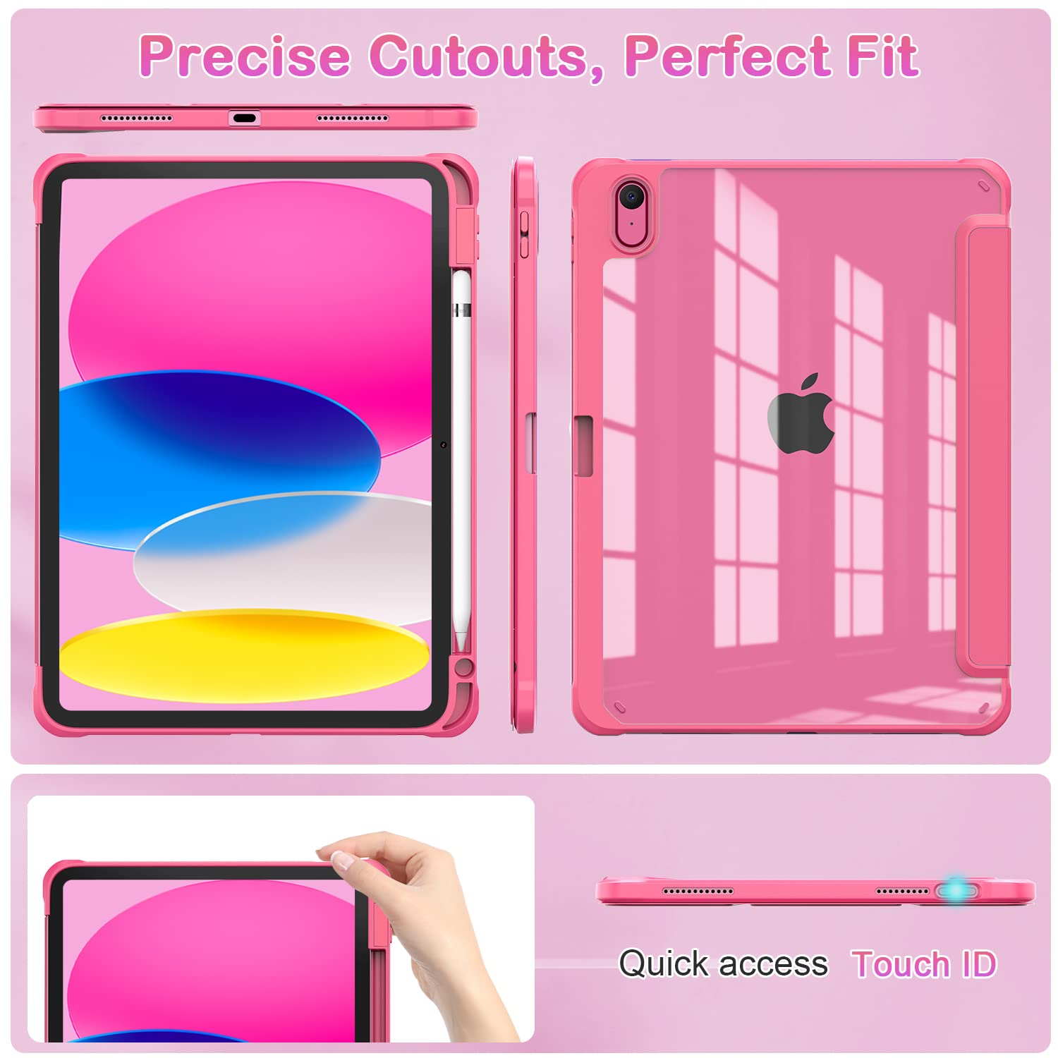 OKP Case for iPad 11th Generation 11-inch (A16) 2025, for 10.9'' iPad 10th Gen 2022, Slim Lightweight iPad 11/10 th Gen Protective Cover with Trifold Stand, Auto Wake/Sleep, Clear PC Back Shell, Pink
