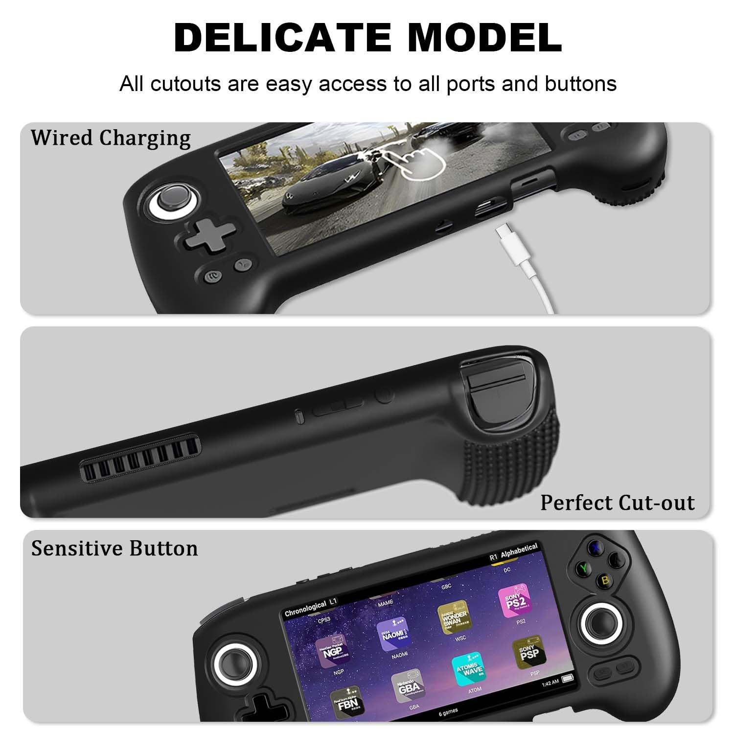 Silicone Protective Case for RG556, Only Compatible with Anbernic RG 556 Handheld Game Console Anti-Scratch Washable Soft Skin Case (Black)