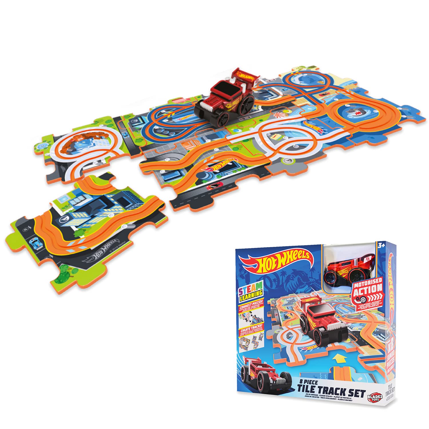 Mondo - 66094 Tile Track Set Incaster, Colour Livrea Hot Wheels, 66094