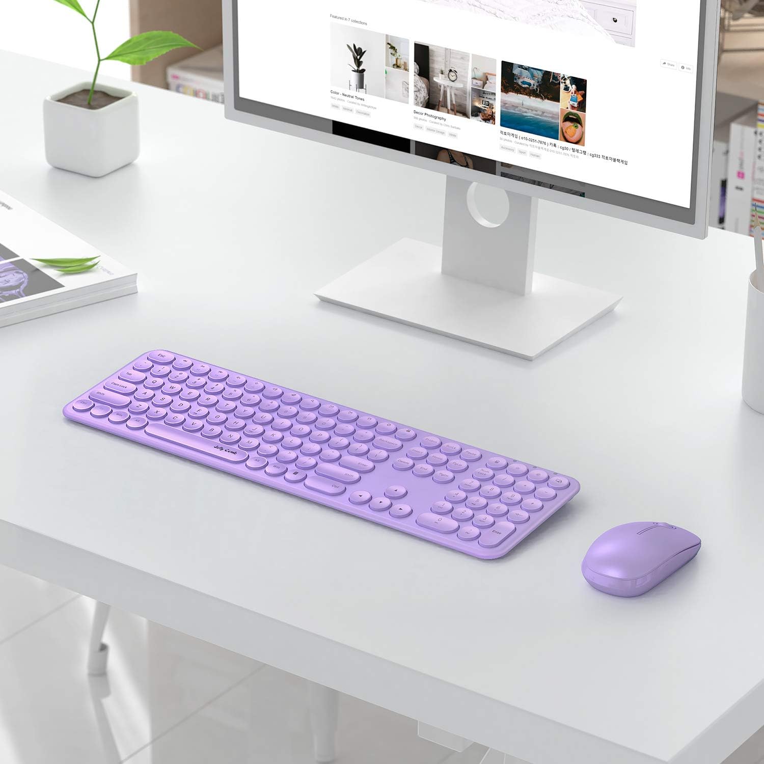 Wireless Keyboard and Mouse Combo, Jelly Comb 2.4GHz Full-Size Compact Wireless Mouse Keyboard with Numeric Keypad for Laptop/PC- Round Keycaps (Purple): Computers & Accessories