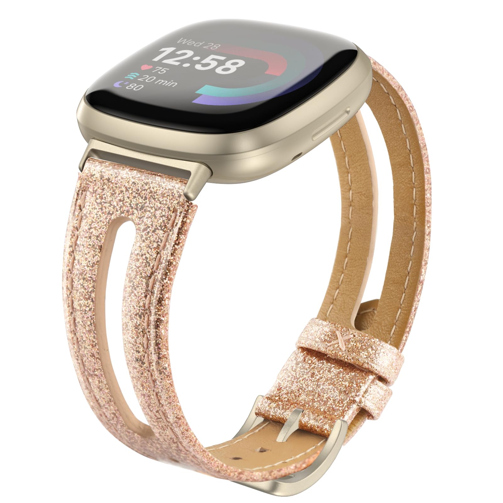 Tuocal Genuine Leather Strap Compatible with Fitbit Versa 4/3, Slim Soft Breathable Replacement Wristbands for Women & Men
