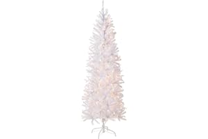 National Tree Company Artificial Pre-Lit Slim Christmas Tree, White, Kingswood Fir, White Lights, Includes Stand, 6.5 Feet