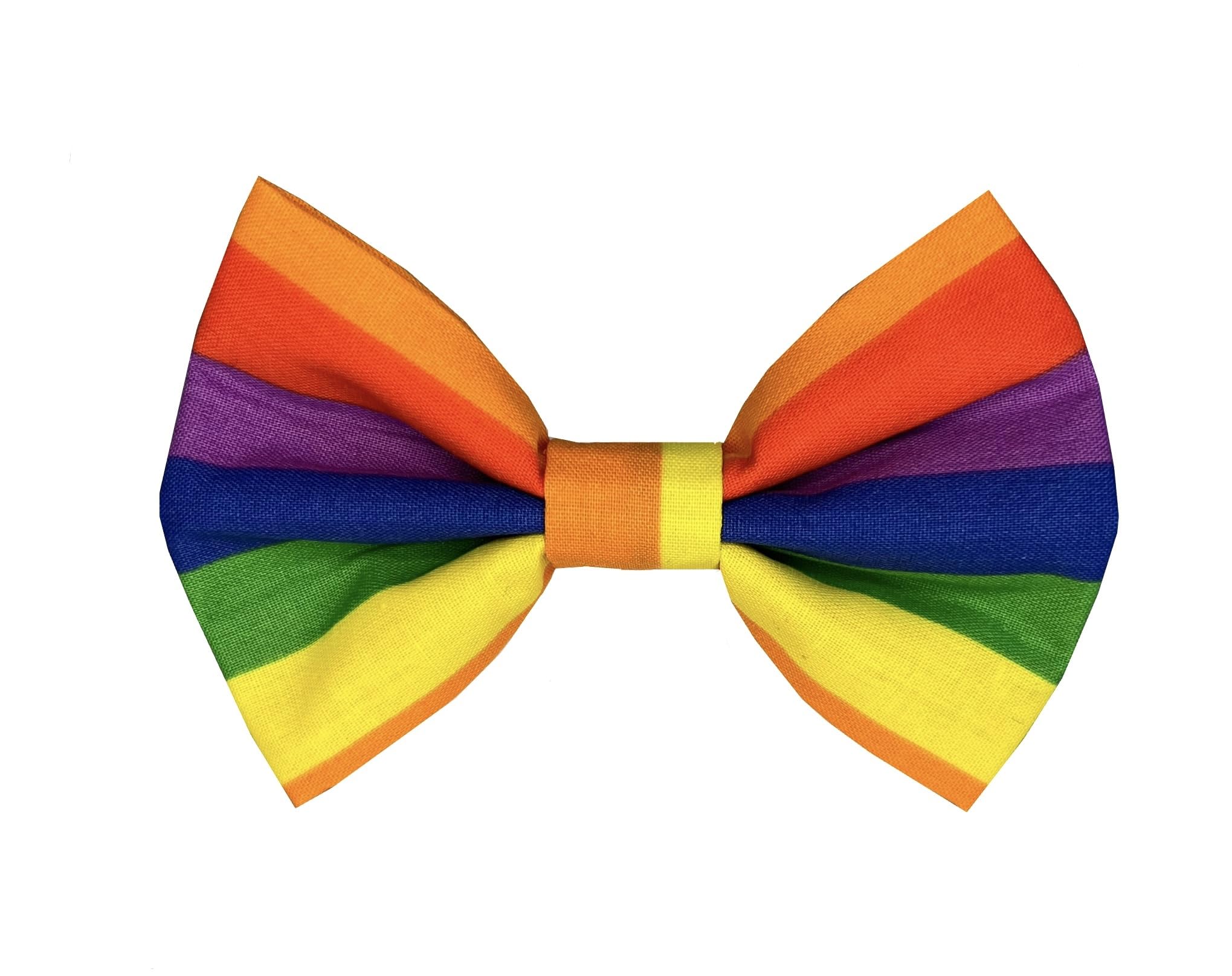 New Dogs Bow Tie Rainbow Lgbt Stripes Elastic Band attach COLLAR ACCESSORY Handmade UK (Medium)