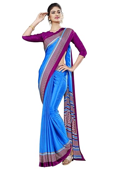 Uniform Sarees Corp Womens Marron Yellow Premium Italian Crepe Saree for School Uniform Sarees