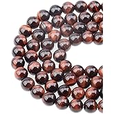 LPBeads 100PCS 8mm Natural Red Tiger Eye Gemstone Round Loose Beads for Jewelry Making with Crystal Stretch Cord