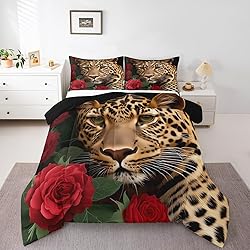 Erosebridal Red Rose Cheetah Bedding Set, Cat