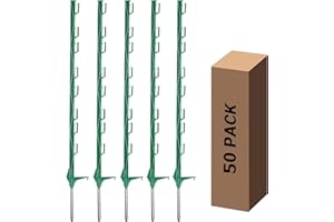 Zoiut 50 Pack Electric Fence Posts,48 Inch/4FT Step-in Plastic Posts for Farm and Garden,Temporary Sturdy Fencing System for Electric Fencing and Yard Protection, Green