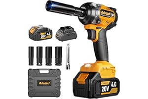 Adedad 1/2 inch Brushless Impact Wrench 750N.m(553 Ft-lbs) 20V High Torque Impact Gun with 4.0AH Battery and Fast Charger Cordless Impact Driver for Car,Construction,Building,DIY