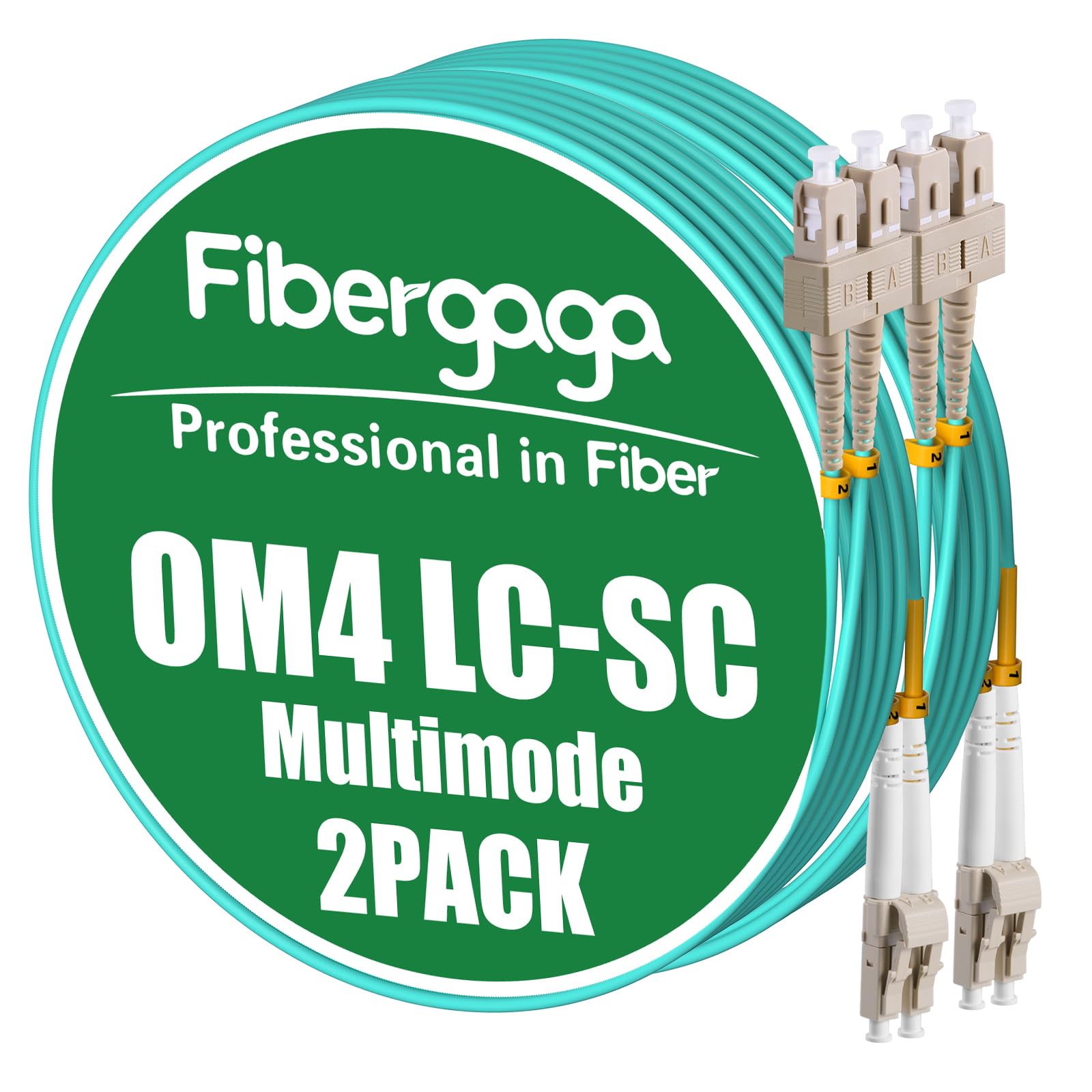 Fibergaga-2Pack OM4 LC to SC Fiber Patch