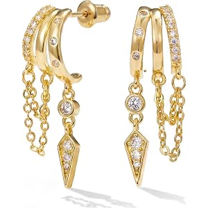 MUMREUES 14K Gold Earrings for Women Trendy Illusion Stud Dangle Earrings | Statament Hypoallergenic Earrings for Sensitive E