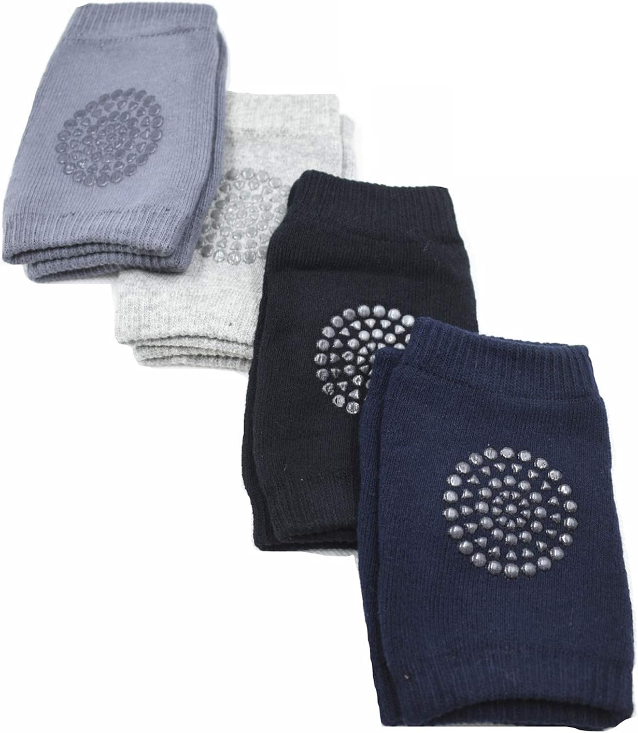 LiXiongBao 4 Pairs Baby Child Crawling Cotton Anti Slip Knee Pads Unisex Clothing Accessories Leg Warmer Safety Protective Cover Toddlers Learn to Socks Children Short Kneepads, Black,gray,light Gray,dark Blue, Small