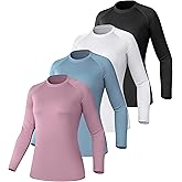 TELALEO 4 Pack Women's Compression Shirt Long Sleeve Performance Workout Baselayer Athletic Top Sports Gear