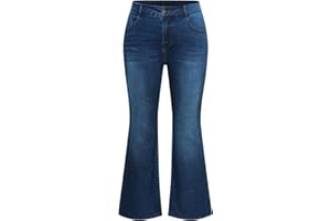 Hanna Nikole Women's Plus Size Wide Flared Jeans High Waisted Stretchy Bell Bottom Denim Jeans with Pockets