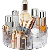 360&deg; Rotating Makeup Organizer, 10" Clear Turntable Lazy Susan Organizer for Vanity, Bathroom Counter, Cabinet, Spinning Cosmetic Storage Holder with 6 Dividers for Skincare, Makeup Brushes, Lipsticks