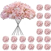 Cherica 20 Pcs Pink Hydrangea Artificial Flowers Bulk, Faux Hydrangea Flowers Heads, Artificial Fake Silk Hydrangea Flowers with Stems, Pink Flowers Artificial for Decoration Wedding Décor