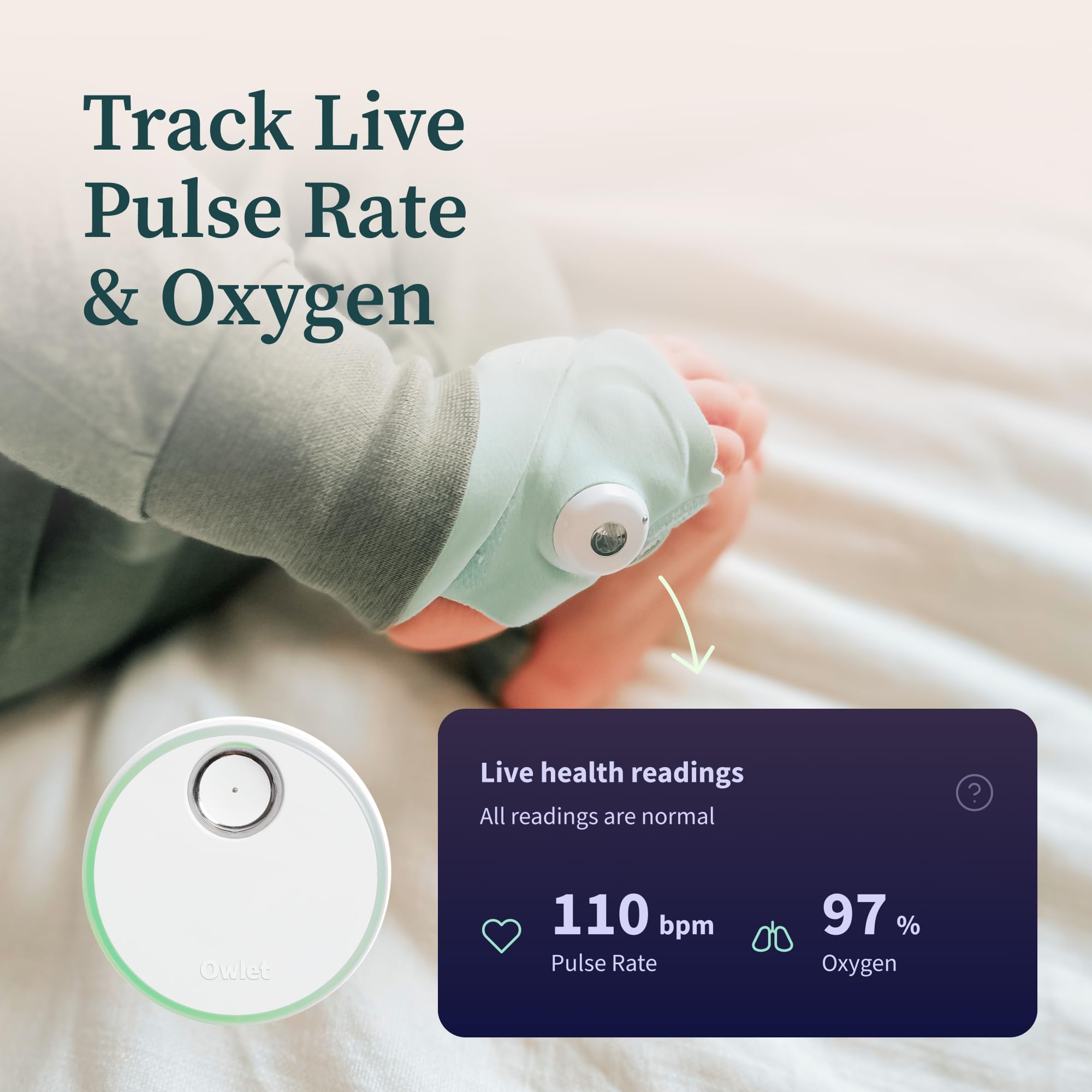 Owlet® Dream Duo Smart Baby Monitor: FDA-Cleared Dream Sock® plus Owlet Cam - Tracks & Notifies for Pulse Rate & Oxygen while viewing Baby in 1080p HD WiFi Video - Dusty Rose